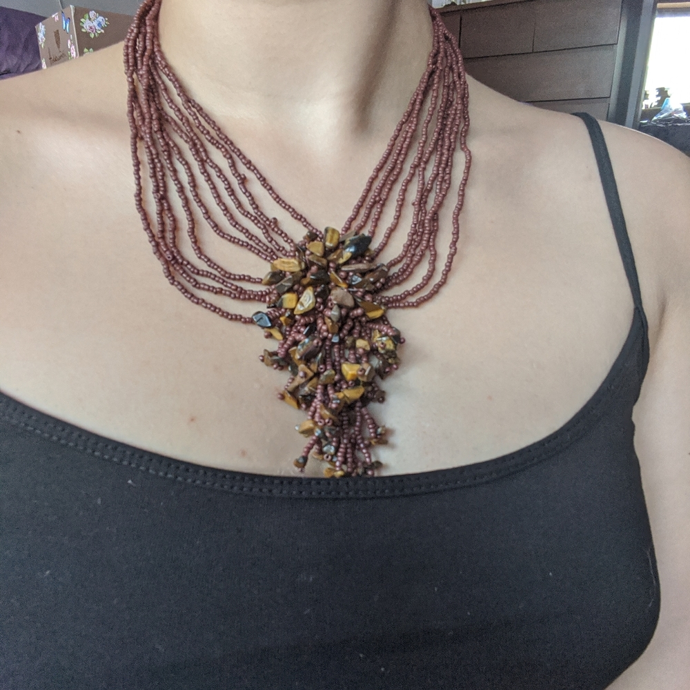 Handmade Brown Beaded Necklace w/tiger eye